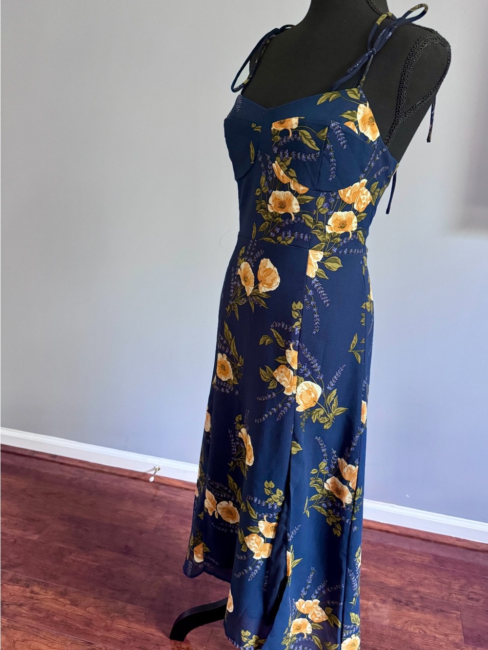 Navy Floral Tie-Shoulder Maxi Dress